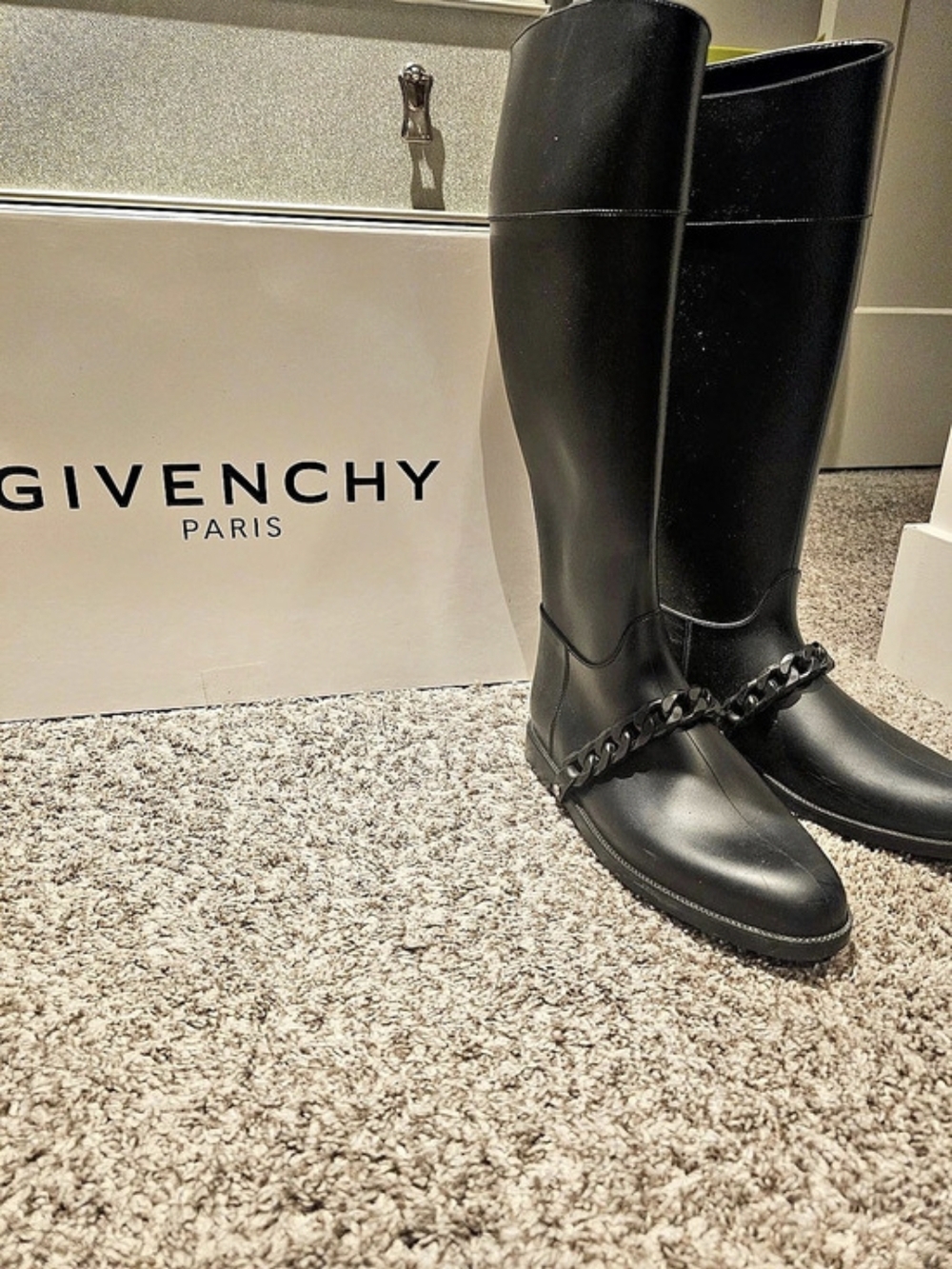Givenchy Eva Chain-Link Rubber Rain Boots Black